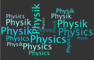 Wortwolke aus den Wörtern "Physik" und "Physics"
